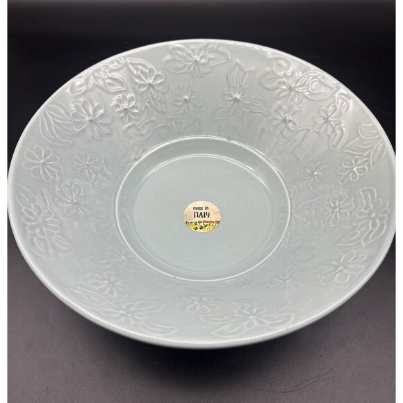 La Ceramica Italy GREEN Floral Embossed Large Serving Bowl 12”Diameter X 5” Deep - Picture 5 of 5